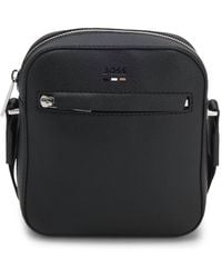 BOSS - Grained Faux-Leather Reporter Bag With Signature-Stripe Trim - Lyst