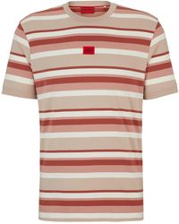 HUGO - T-Shirt À Rayures En Jersey De Coton Avec Étiquette Logo - Lyst