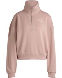 HUGO - Sweatshirt Aus Baumwoll-Terry Mit Troyerkragen Und Slogan-Print - Lyst