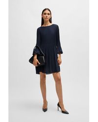 BOSS - Regular-Fit Dress With Plissé Pleats And Crew Neckline - Lyst