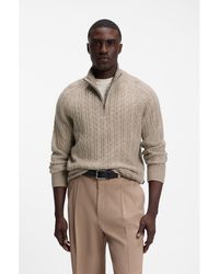 BOSS - Zip-Neck Sweater With An All-Over Cable Pattern - Lyst