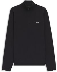BOSS - Zip-Neck Cotton Sweater With Logo Print - Lyst