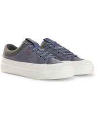 HUGO - Suede Low-top Trainers With Red Logo Label - Lyst