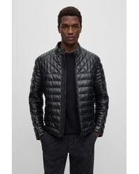 BOSS - Nappa Leather Jacket With Stand Collar - Lyst