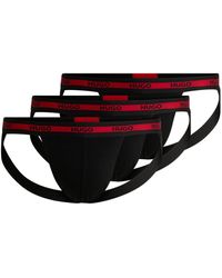 HUGO - Three-pack Of Stretch-cotton Jock Straps With Logos - Lyst