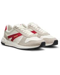 HUGO - Suede-Trim Sneakers With Logo Details - Lyst