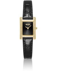 BOSS - Horloge Met Zwarte Wijzerplaat En Kristallen Versiering En Bijpassende Leren Polsband - Lyst