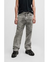 HUGO - Loose-fit Jeans In Bleach-wash Black Rigid Denim - Lyst