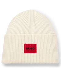 HUGO - Wool-Blend Beanie Hat With Logo Patch - Lyst