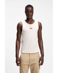 HUGO - Ribbed Tank Top With Suede Logo Badge - Lyst
