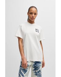 HUGO - Relaxed-fit T-shirt In Cotton With Floral Logo Artwork - Lyst