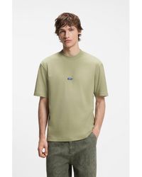 HUGO - Ribbed-Neck Cotton T-Shirt With Logo Badge - Lyst