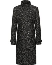 HUGO Double-breasted Coat In Tweed-effect Fabric - Black