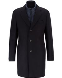 BOSS Slim-fit Coat With Detachable Inner Bib - Blue