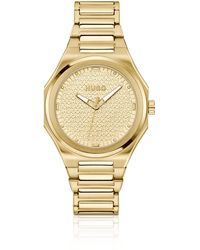 HUGO - Montre dorée à cadran à logo texturé - Lyst