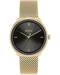 HUGO - Gold-effect Watch With Mesh Bracelet And Leather Strap - Lyst