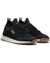 BOSS - Titanium_runn Structured-knit Sock Trainers With Branding - Lyst