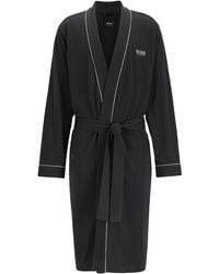 BOSS Cotton Dressing Gown With Contrast Piping - Black