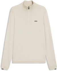 BOSS - Katoenen Trui Met Ritskraag En Logoprint - Lyst
