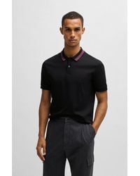 BOSS - Mercerised-Cotton Slim-Fit Polo Shirt With Collar Stripe - Lyst