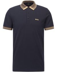 BOSS by HUGO BOSS Slim-Fit Poloshirt aus Baumwoll-Mix mit kontrastierende Besätze - Blau