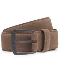 BOSS - Italian-Suede Belt With Gunmetal Buckle - Lyst