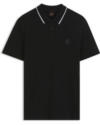 BOSS - Cotton-Piqué Polo Shirt With Contrast Collar Stripe - Lyst
