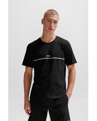 BOSS - Stretch-cotton Pyjama T-shirt With Signature Stripe And Logo - Lyst