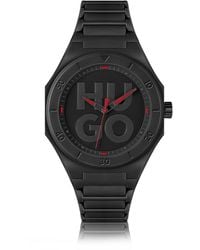 HUGO - Black Watch With Silicone Strap And Stacked-logo Dial Men's Watches - Lyst