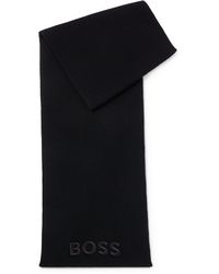 BOSS - Gerippter Schal aus Schurwolle mit tonaler Logo-Stickerei - Lyst