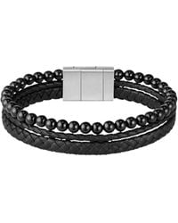 BOSS - Cuff With Tiger Beads And Braided Leather - Lyst