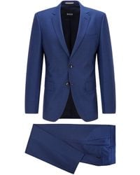 BOSS by HUGO BOSS Fein gemusterter Slim-Fit Anzug aus nachverfolgbarer Stretch-Schurwolle - Blau