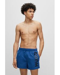 HUGO - S Abas Contrast-logo Swim Shorts In Recycled Material - Lyst