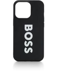 BOSS - Leather-covered Iphone 13 Pro Case With Contrast Logo - Lyst