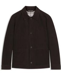 BOSS - Jacke Aus Wildleder Mit Knopfleiste Und Kariertem Futter - Lyst