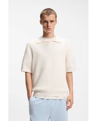 HUGO - Waffle-Structure Knit Polo With Johnny Collar - Lyst