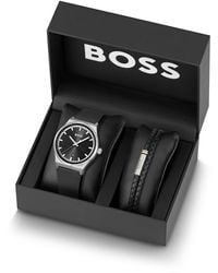 BOSS by HUGO BOSS - Gift-boxed Black-dial Watch And Braided-leather Cuff - Lyst