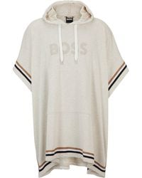 BOSS - Hooded Beach Poncho With Logo And Signature Stripes - Lyst