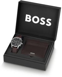 BOSS - Chronograph Watch And Leather Card Holder Gift Set - Lyst