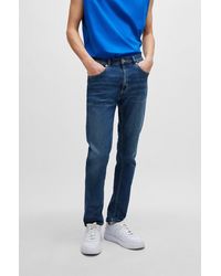 HUGO - Extra-slim-fit Jeans In Mid-blue Stretch Denim - Lyst