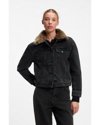 HUGO - Denim Trucker Jacket With Detachable Shearling Collar - Lyst