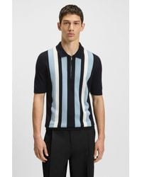 HUGO - Zip-Neck Knit Polo Sweater With Vertical Stripes - Lyst