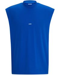 HUGO - Mouwloos T-shirt Van Katoenen Jersey Met Blauw Logolabel - Lyst