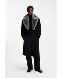 HUGO - Double-Breasted Virgin Wool Coat With Faux-Fur Collar - Lyst