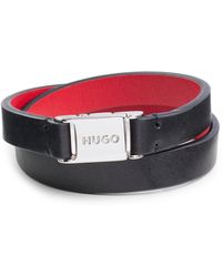 HUGO - Doppeltes Armband aus italienischem Leder mit Logo-Verschluss - Lyst