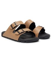 BOSS - All-gender Twin-strap Sandals With Structured Uppers - Lyst