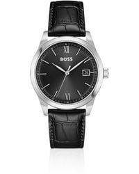 BOSS - Langford-Dial Watch With Croc-Emed Leather Strap - Lyst