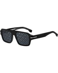 BOSS - Black-acetate Sunglasses With Monogram-patterned Lenses - Lyst