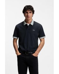 BOSS - Cotton-Jersey Polo Shirt With Stripe Trims - Lyst