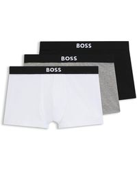 BOSS - Three-Pack Of Stretch-Cotton Trunks With Logo Waistbands - Lyst